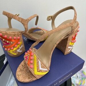 Stuart Weitzman Cork Heels with Multicolor Accents